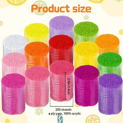 15 Colors 4-Ply Pre-cut Yarn for Latch Hook DIY Craft Projects