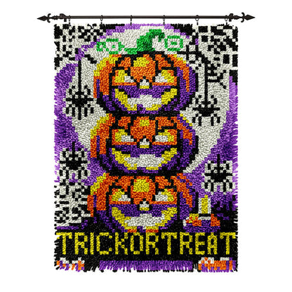 Three Pumpkins Halloween Latch Hook Rug Kit