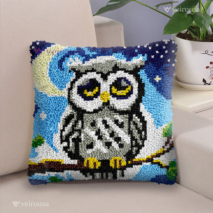 Sleepy Owl Latch Hook Pillow Kit