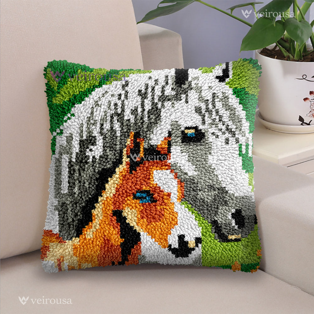 Horse Family - Latch Hook Pillow Kit