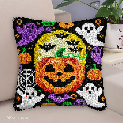 Ghost & Pumpkin Halloween Latch Hook Pillow Kit
