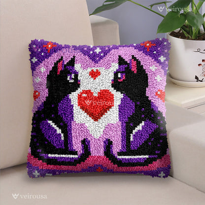 Valentine's Day Cat Latch Hook Pillow Kit