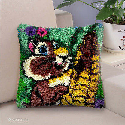 Hungry Squirrel Latch Hook Pillow Kit
