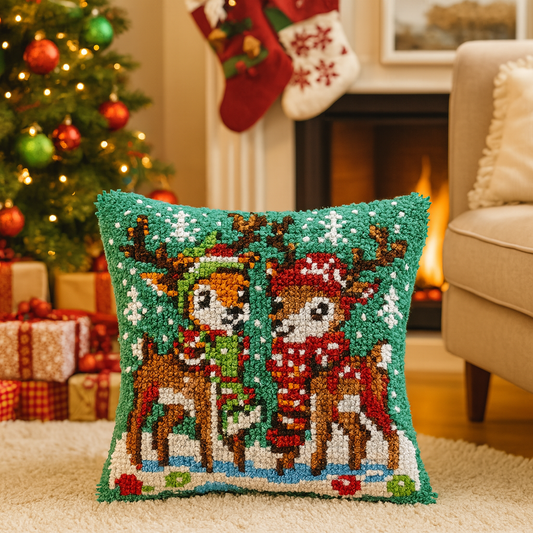 Christmas Couple Deer - Latch Hook Pillow Kit