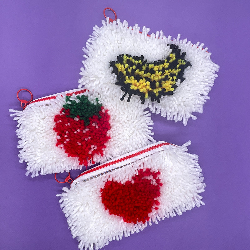 Strawberry, Banana and Heart - Pencil Case Latch Hook Kits