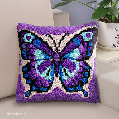 Purple Butterfly Latch Hook Pillow Kit