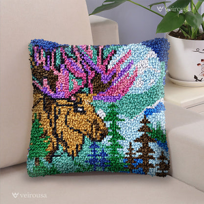 Moonlight Moose Latch Hook Pillow Kit