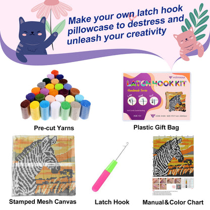 Kit d'oreiller à crochet zèbre pour adultes, débutants et enfants