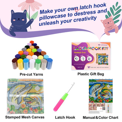 Kit de dos adorables cojines con diseño de delfines para tejer con gancho, ideal para adultos, principiantes y niños.