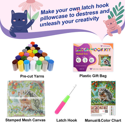 Hedgehog in Garden Latch Hook Pillow Kit