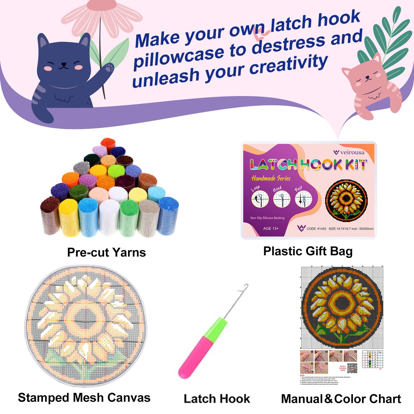 Sunflower Round Latch Hook Rug Kit