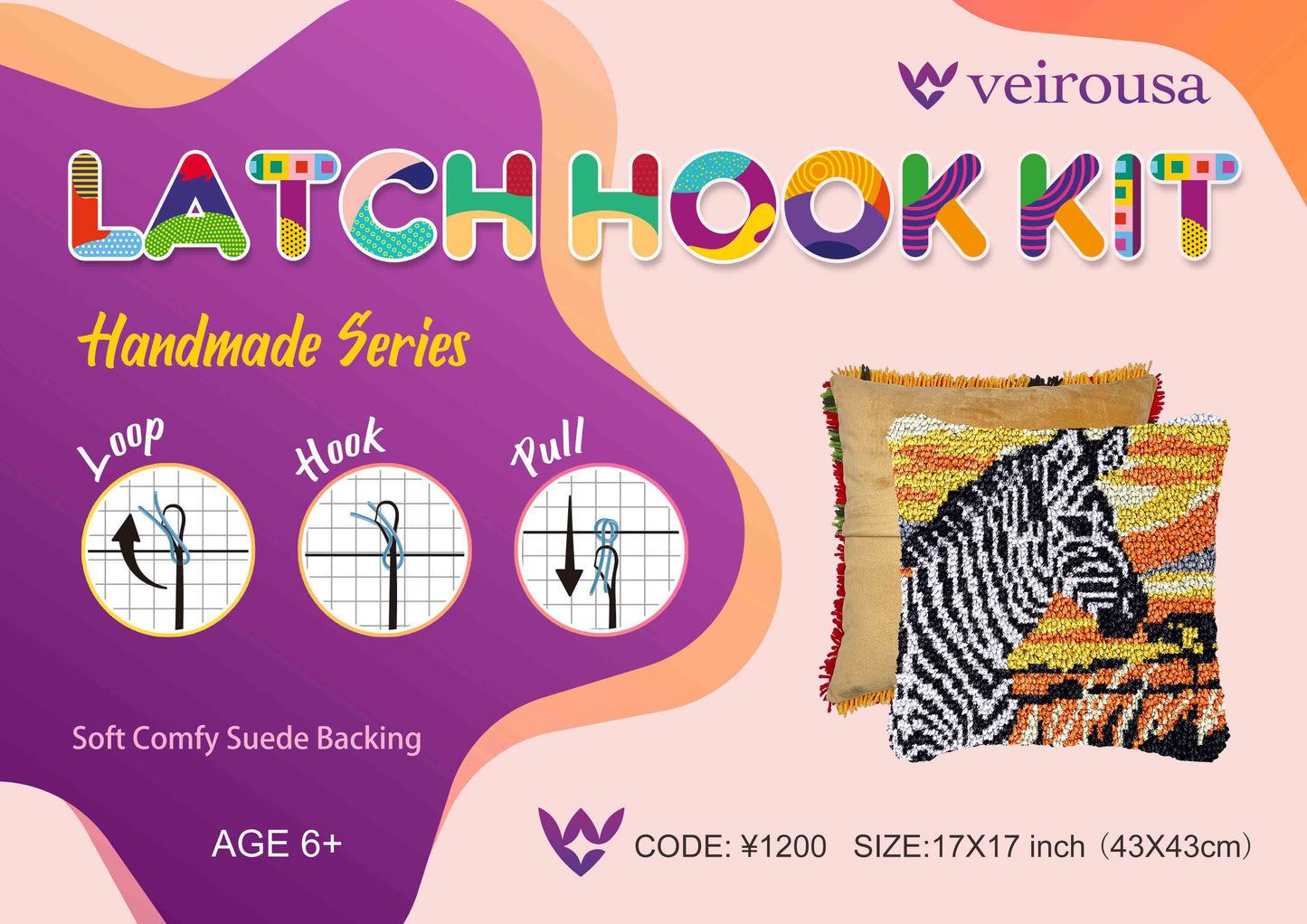 Zebra Latch Hook Pillow Kit for Adult, Beginner and Kid