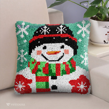 Happy Snowman Latch Hook Pillow Kit