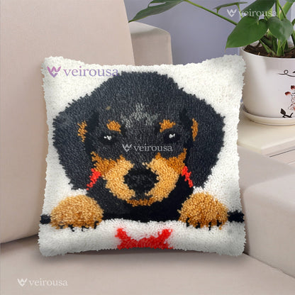 Dachshund Puppy Latch Hook Pillow Kit