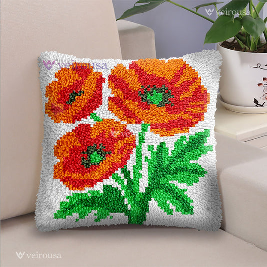 Veirousa Three Poppies Latch Hook Pillow Kit