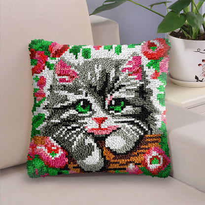 Kitten in Garden Latch Hook Pillow Kit