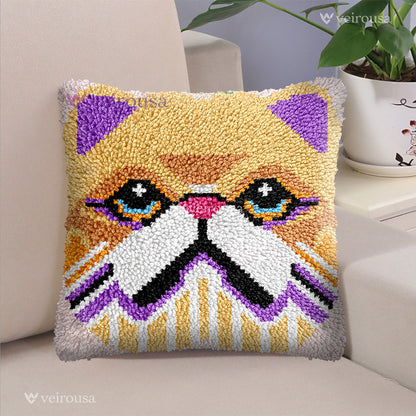 Persian Cat Latch Hook Pillow Kit