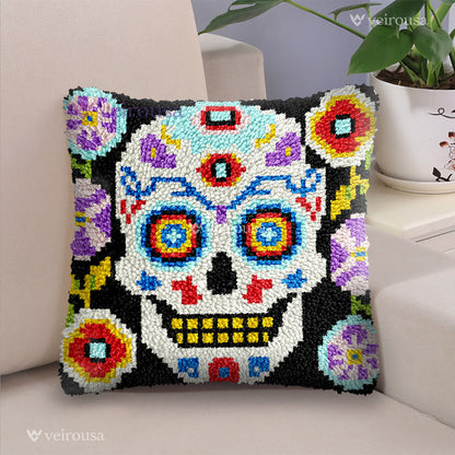 Colorful Skulls Latch Hook Pillow Kit