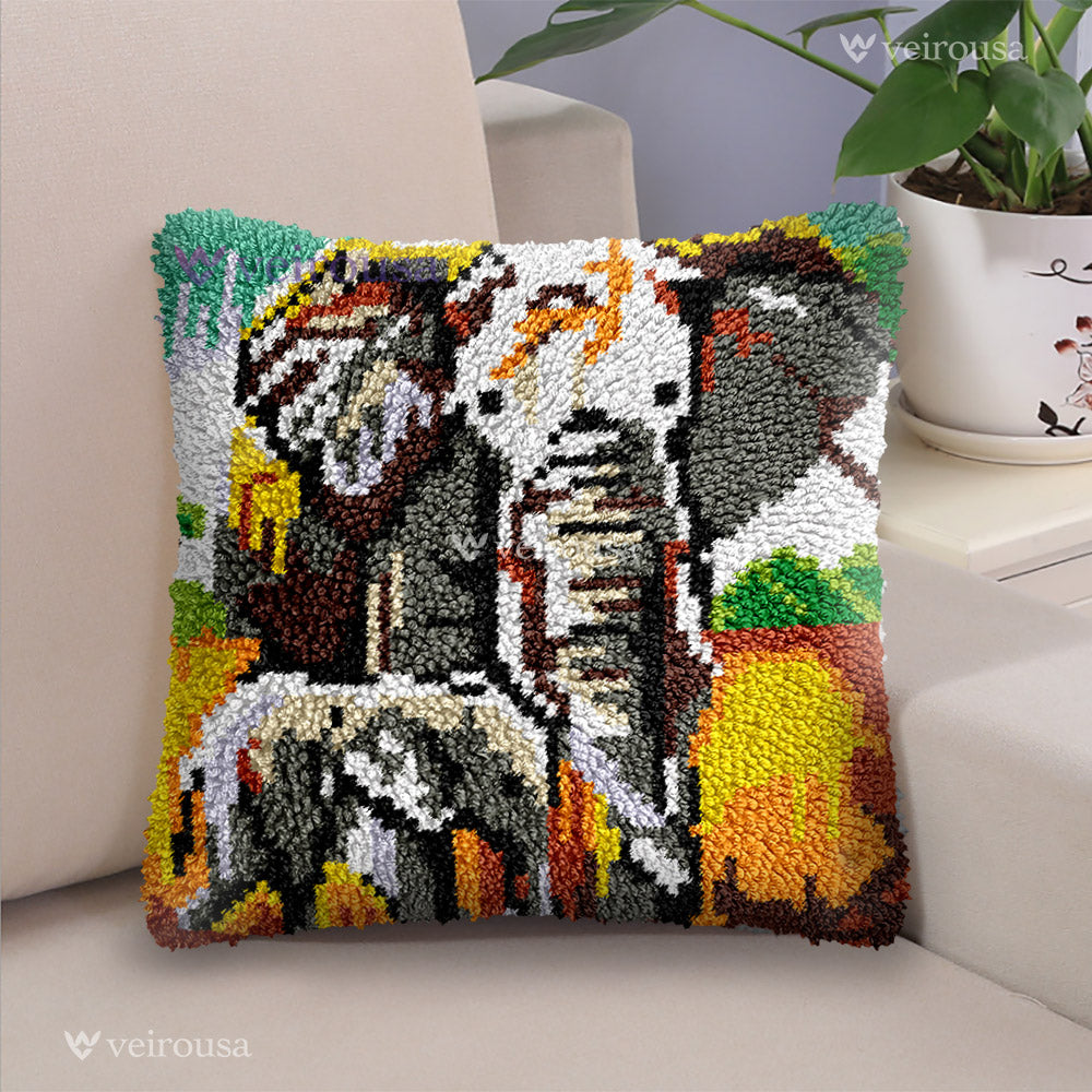 Veirousa African Elephants Latch Hook Pillow Kit