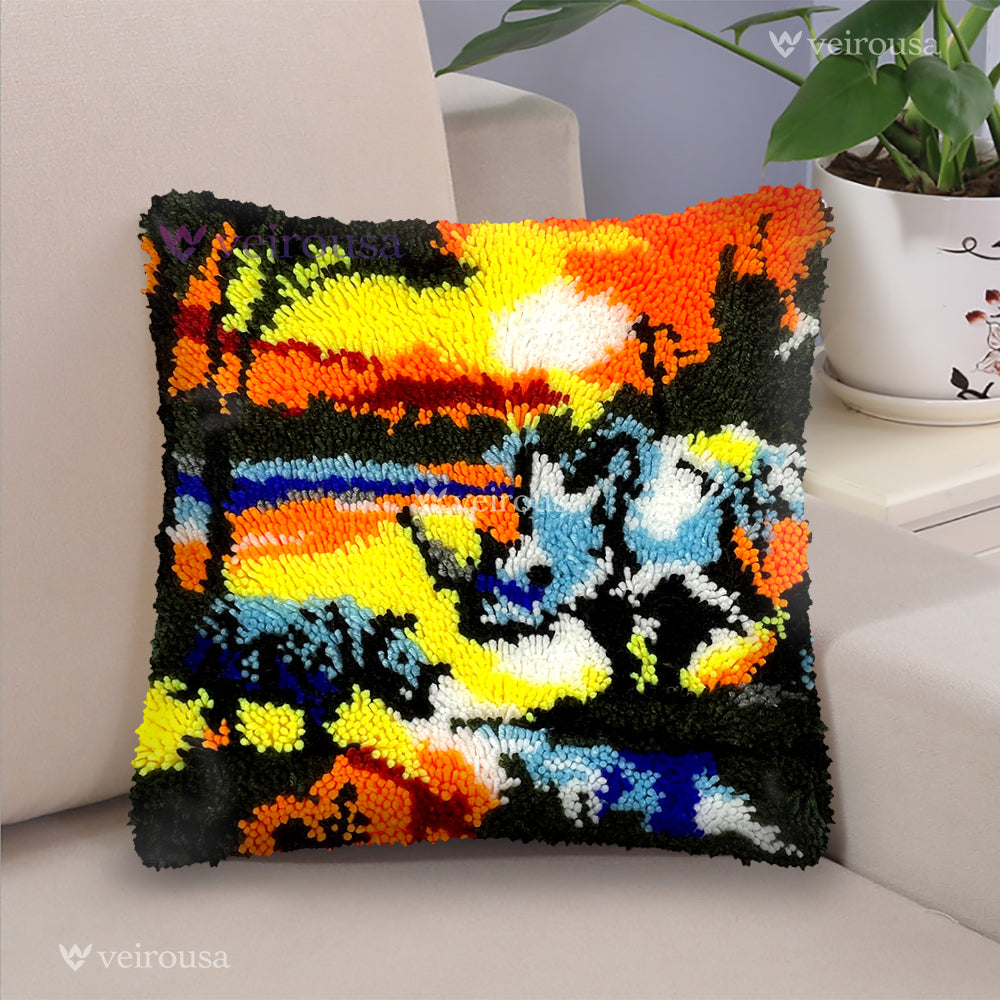 Veirousa African Rhinos Latch Hook Pillow Kit