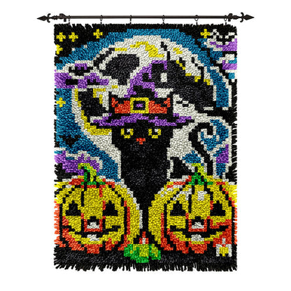 Veirousa Black Kitten Halloween Latch Hook Rug Kit
