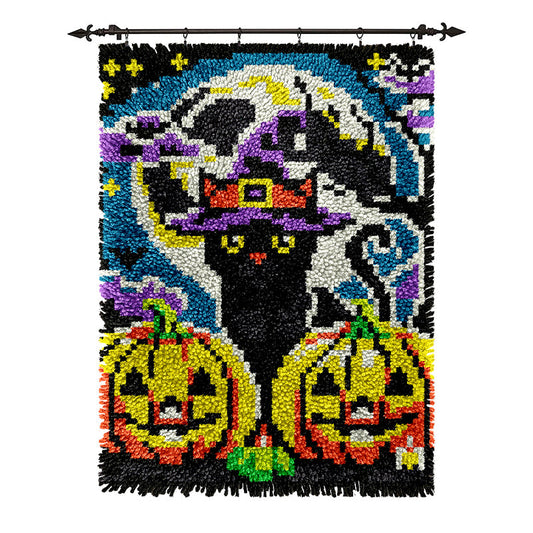 Veirousa Black Kitten Halloween Latch Hook Rug Kit