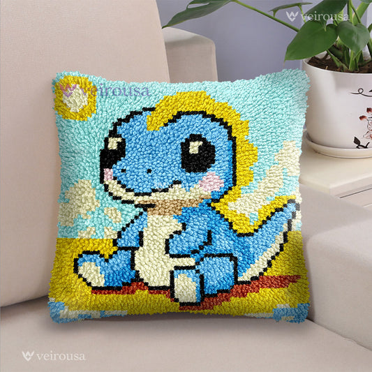 Veirousa Blue Baby Dinosaur Latch Hook Pillow Kit