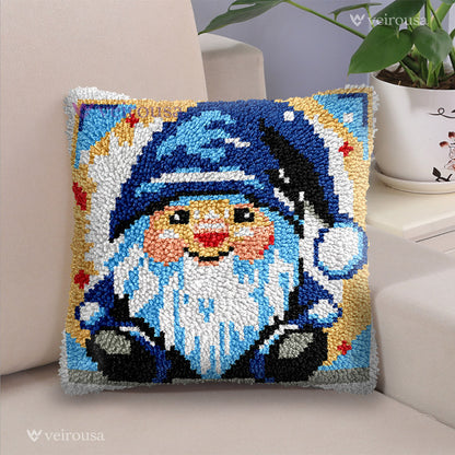 Veirousa Blue Cartoon Gnome Christmas Latch Hook Pillow Kit