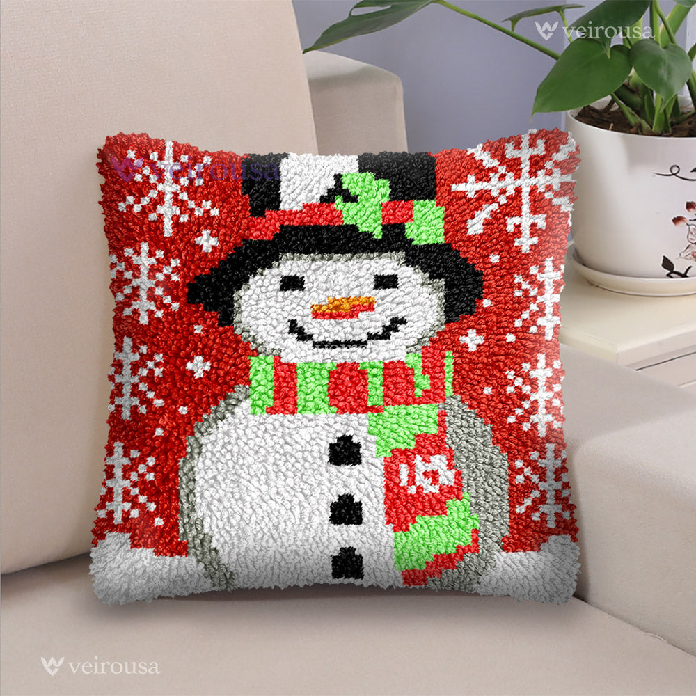 Veirousa Cheerful Snowman Latch Hook Pillow Kit