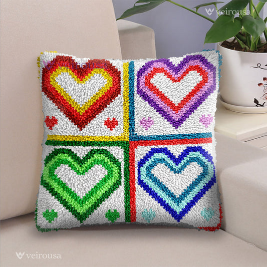 Veirousa Colorful Hearts Latch Hook Pillow Kit