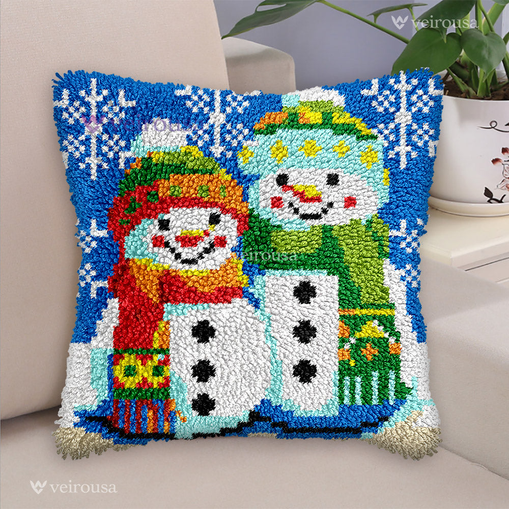Veirousa Couple Snowman Latch Hook Pillow Kit