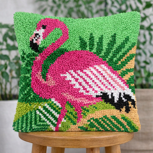 Veirousa Flamingo on Palm Latch Hook Pillow Kit
