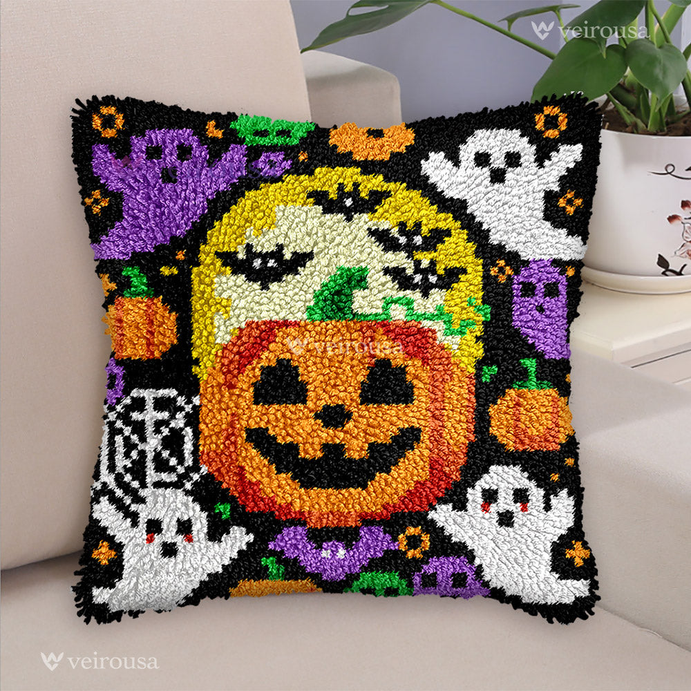 Veirousa Ghost and Pumpkin Halloween Latch Hook Pillow Kit