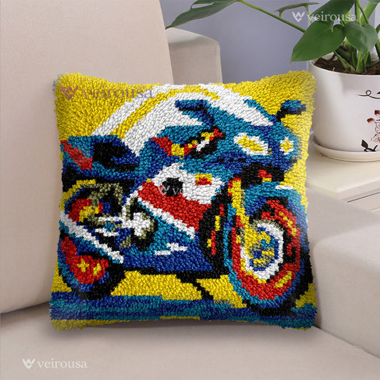 Veirousa Handsome Motorcycle Latch Hook Pillow Kit