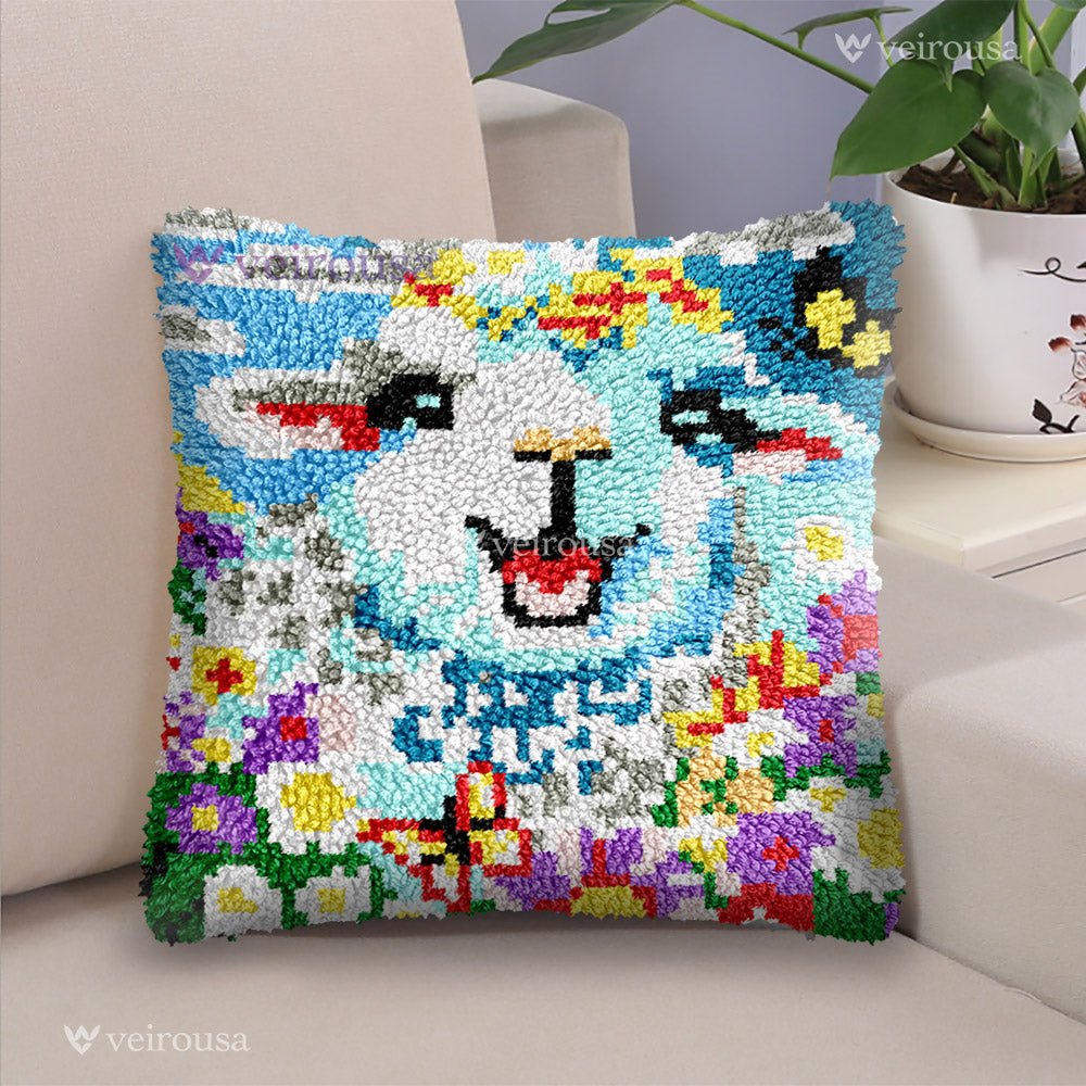 Veirousa Joyful Lamb Latch Hook Pillow Kit