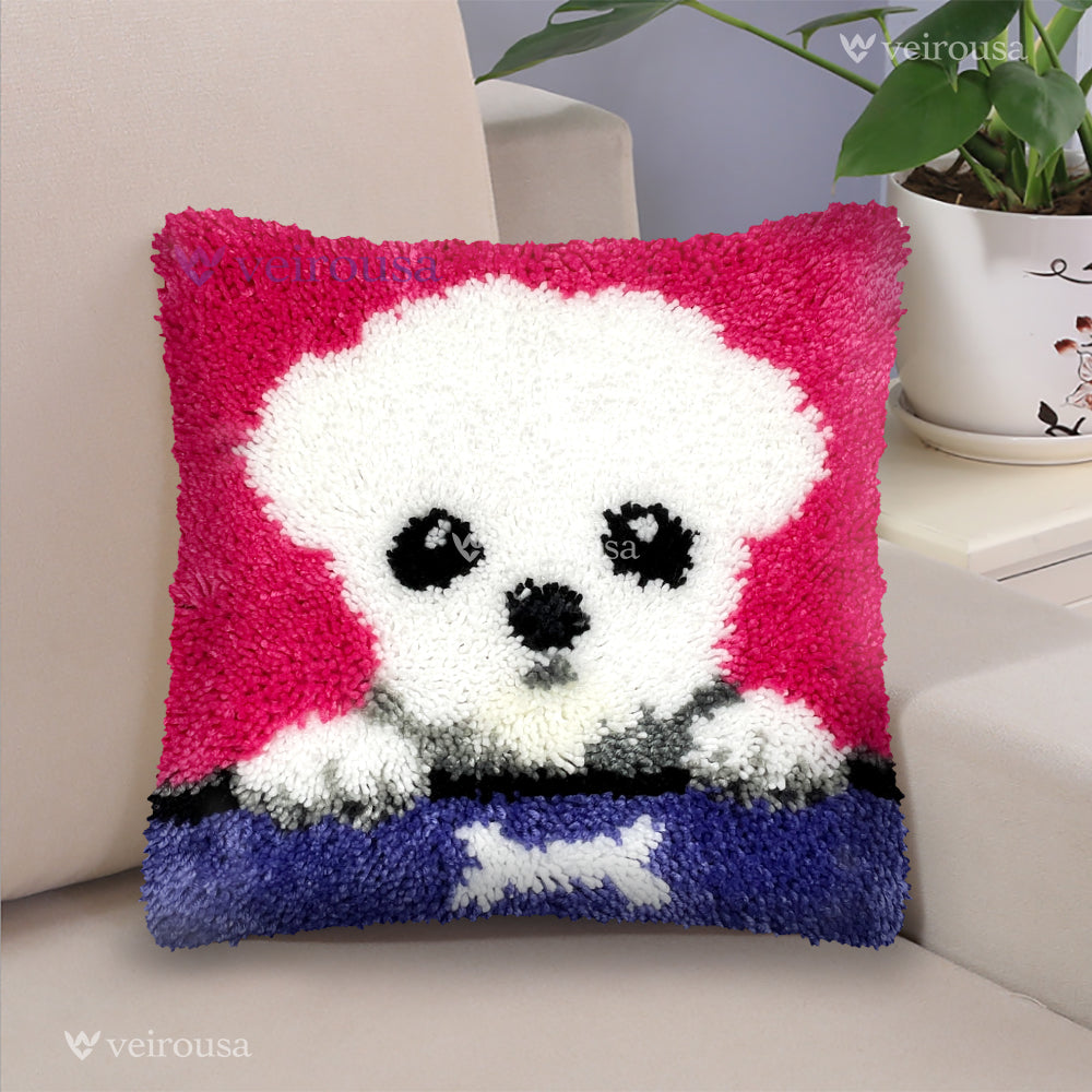 Veirousa Maltese Puppy Latch Hook Pillow Kit