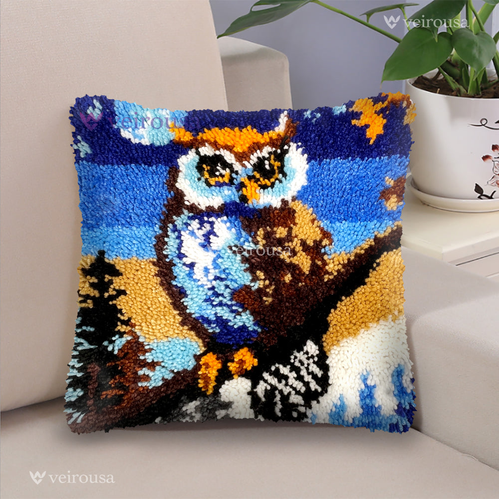 Veirousa Moonlight Owl Latch Hook Pillow Kit