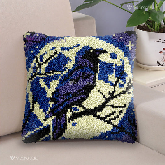 Veirousa Night Raven Bird Latch Hook Pillow Kit