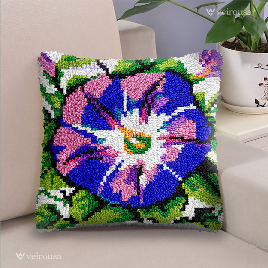 Veirousa Purple Morning Glory Flower Latch Hook Pillow Kit