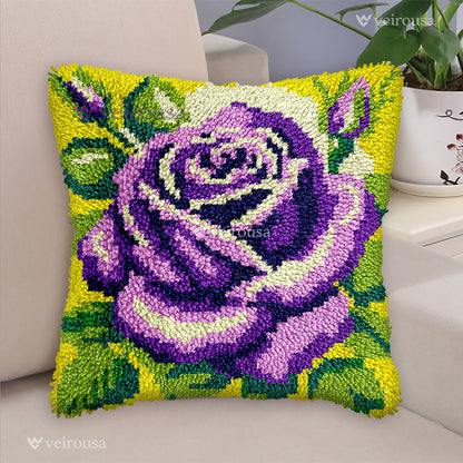 Veirousa Purple Rose Floral Latch Hook Pillow Kit