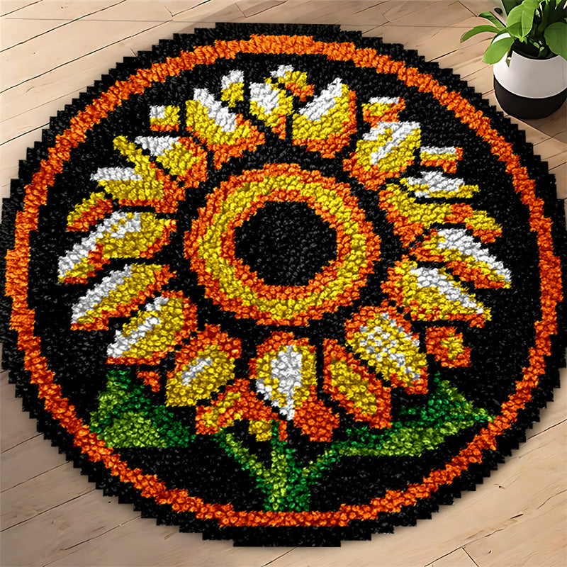 Sunflower Round Latch Hook Rug Kit for Beginners | DIY Rug Making Craft ...