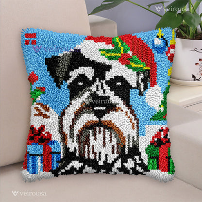 Veirousa Xmas Schnauzer Dog Latch Hook Pillow Kit