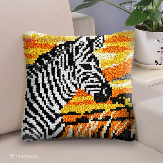 Veirousa Zebra and  Sunset Latch Hook Pillow Kit