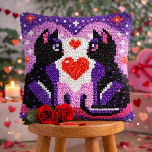 Valentine's Day Couple Cats Latch Hook Pillow Kit