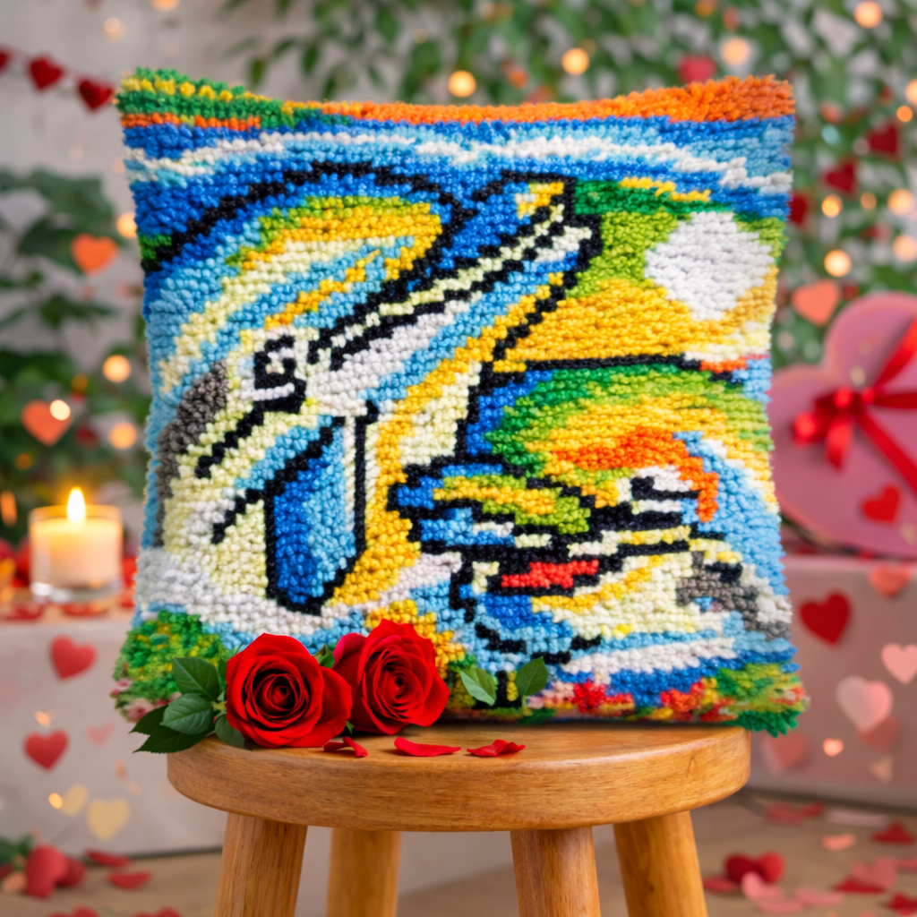 Couple Dolphins Latch Hook Pillow Kit