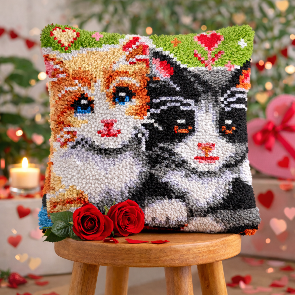 Two Kittens Latch Hook Pillow Kit